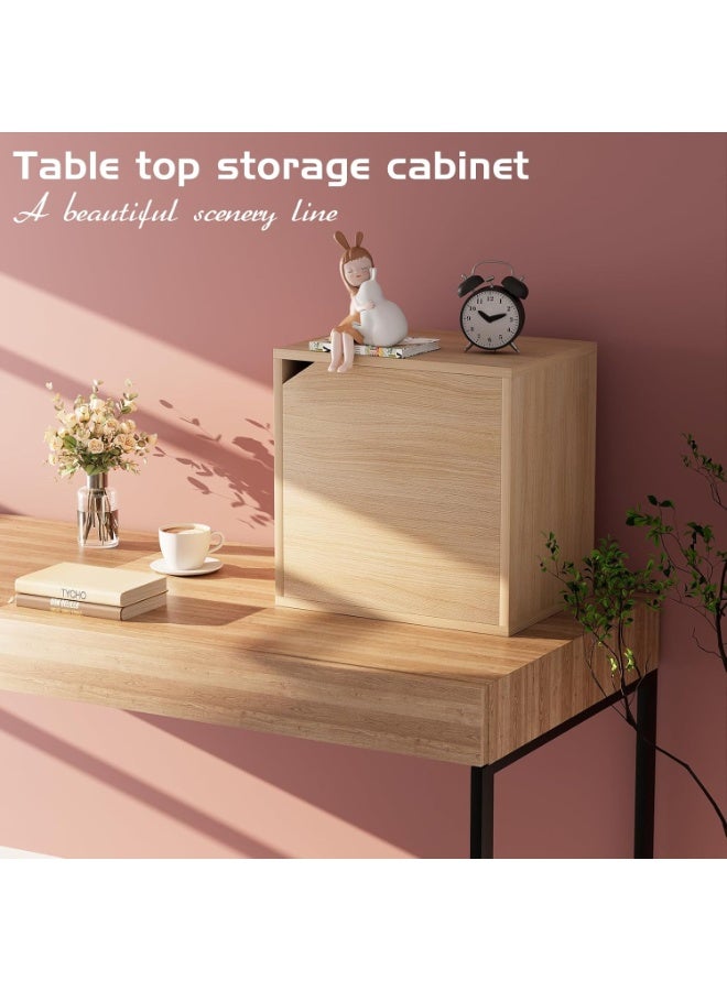 Storage Cube 2 Tiers Natural Stackable Storage Shelf with Door, Cubby Organizer Wooden Display Shelf Closet Organizer,Modern Cubical Bookcase Small Storage Cabinet for Living Room Bedroom - Image 4